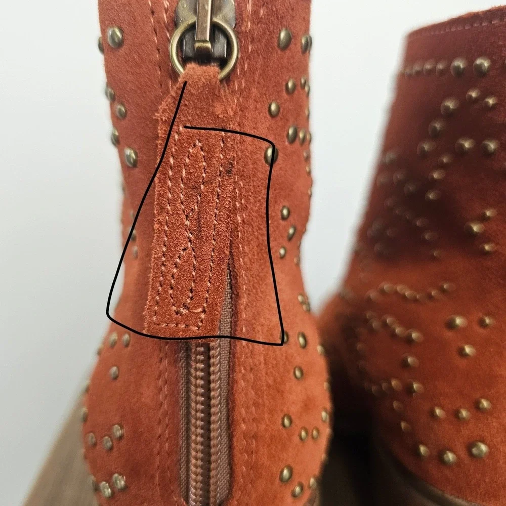 Dingo Burnt Orange Suede Studded Western‎ Ankle Boots Size 10 Cowgirl Booties - Picture 4 of 11